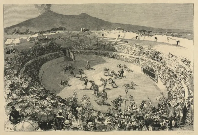 Taly. The Festival of Pompei, The circus of gladiators av Auguste Louis Lepère