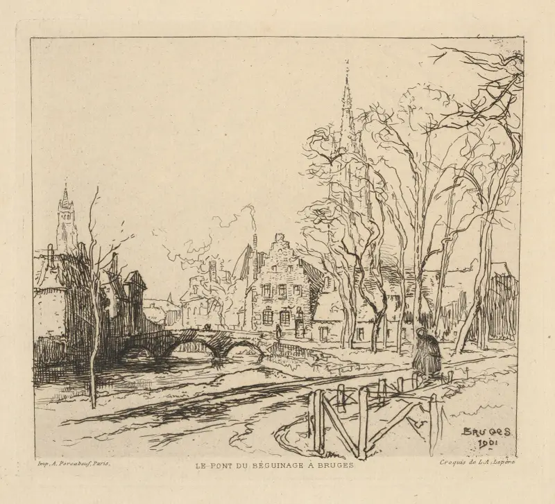 The Beguine Bridge in Bruges av Auguste Louis Lepère