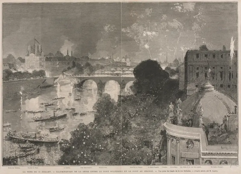 The Festival of 14 July, Illumination of the Place of the Republic (after H. Scott) av Auguste Louis Lepère