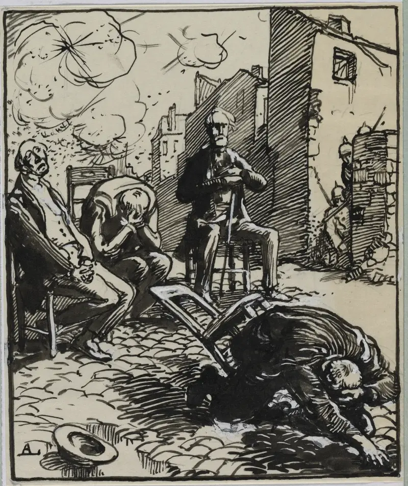 Tre gisslan sittande av Auguste Louis Lepère