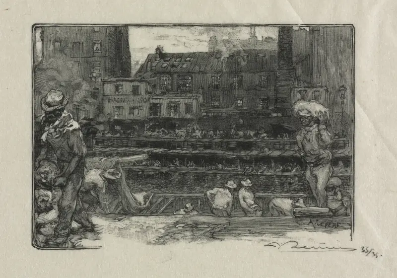 Lossare av gips (Canal St. Martin) av Auguste Louis Lepère