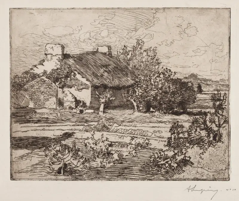 Gammal bondgård, huset i marsken, Vendée av Auguste Louis Lepère