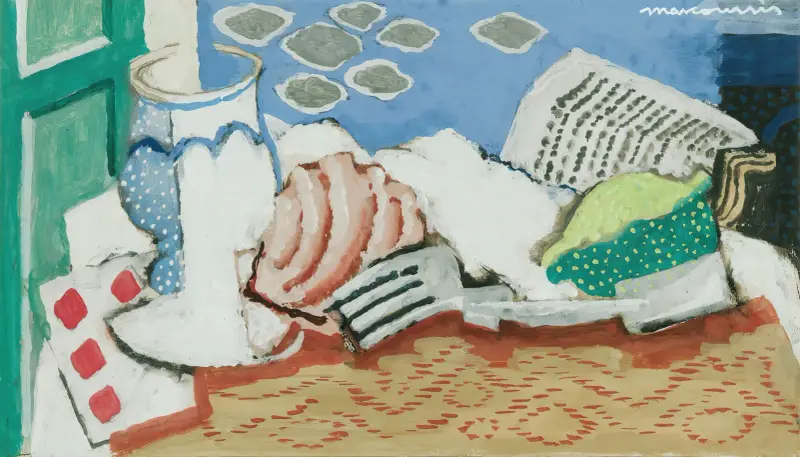 Stilleben med tidning av Louis Marcoussis