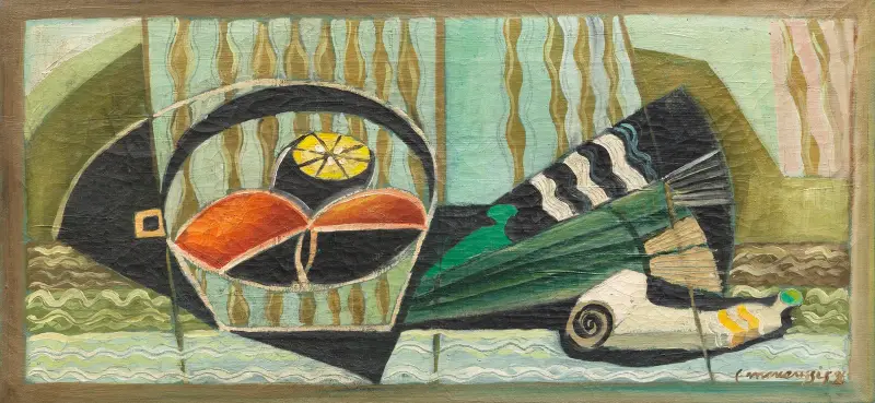 Martwa natura z rybą i misą owoców, Louis Marcoussis