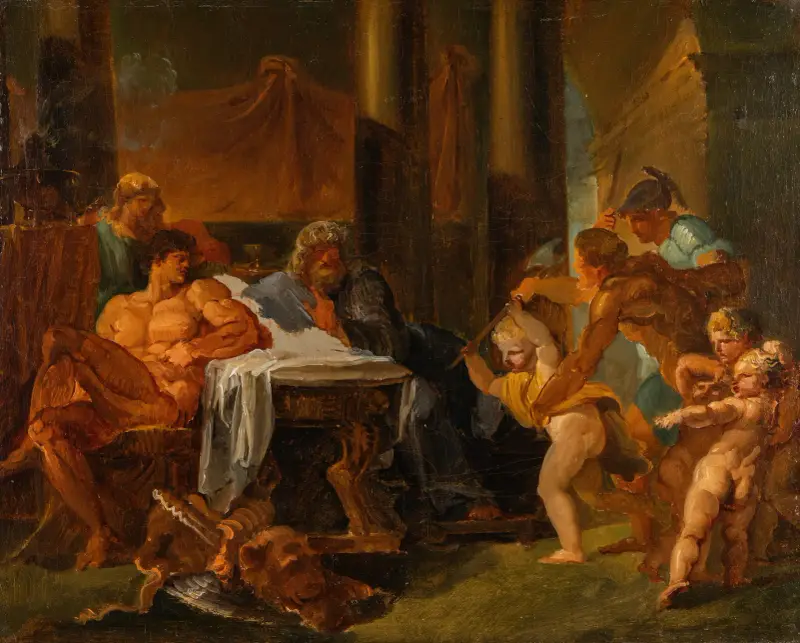 Hercules and Theseus in the Palace of King Pittheus av Louis Masreliez