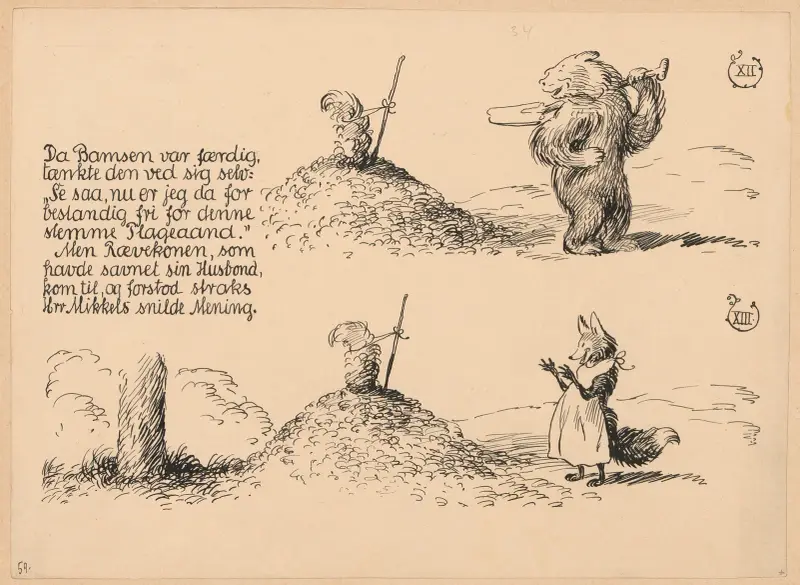 Bamsefar og Mikkel Ræv Pl.09 av Louis Moe