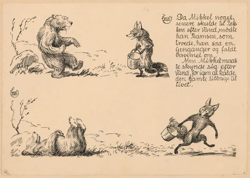 Bamsefar og Mikkel Ræv Pl.11 av Louis Moe