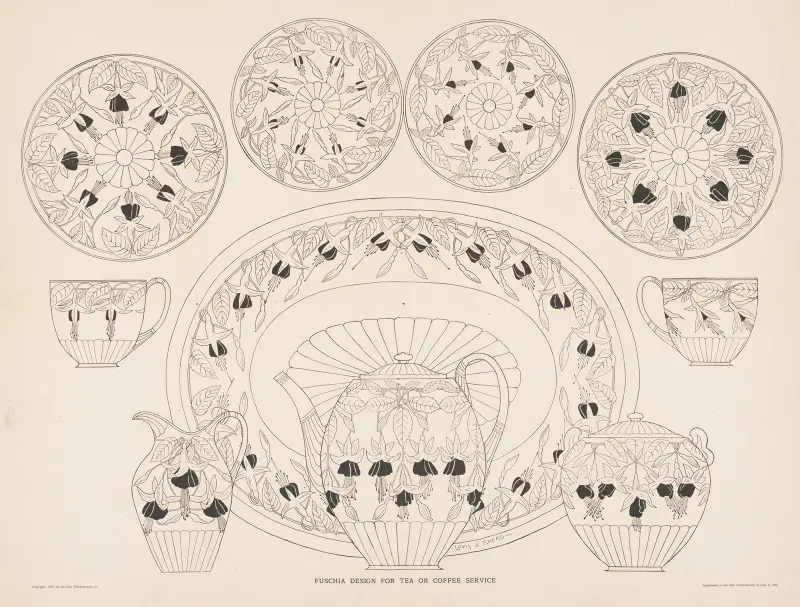 Fuschia design for tea or coffee service av Louis Rhead