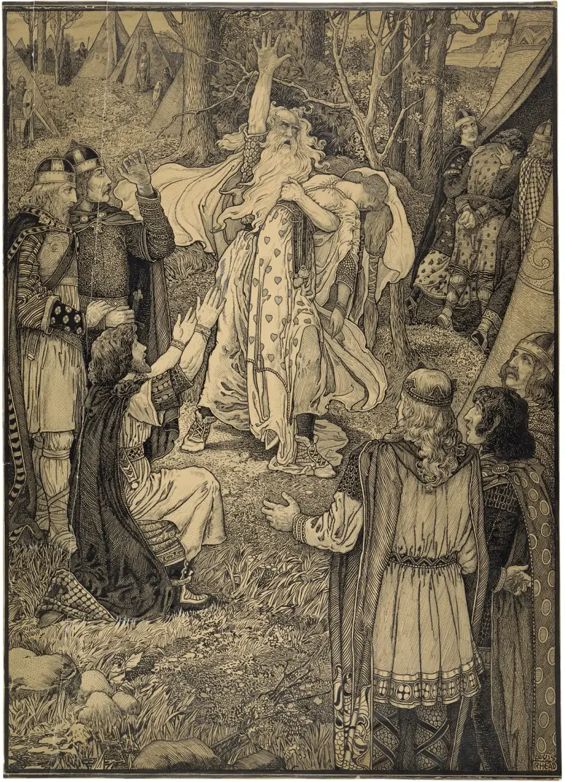 Lear with Cordelia dead in his arms av Louis Rhead