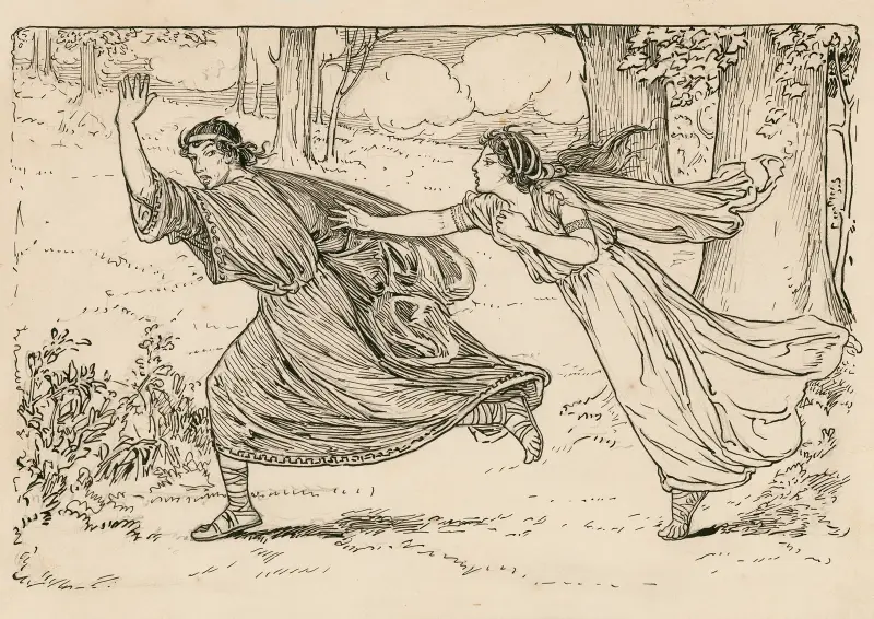 Midsummer night’s dream, Hele]na pursues Demetrius av Louis Rhead