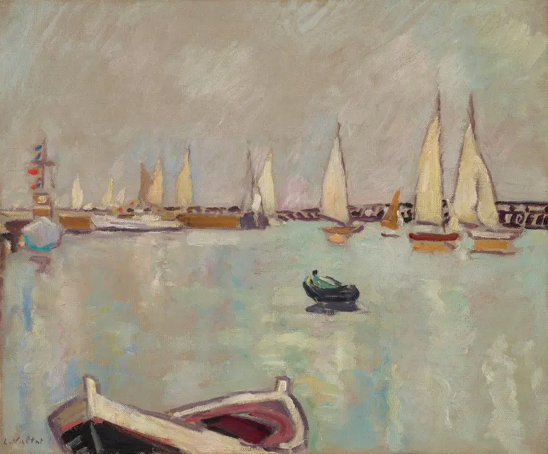 Barques et voiliers à Ouistreham av Louis Valtat