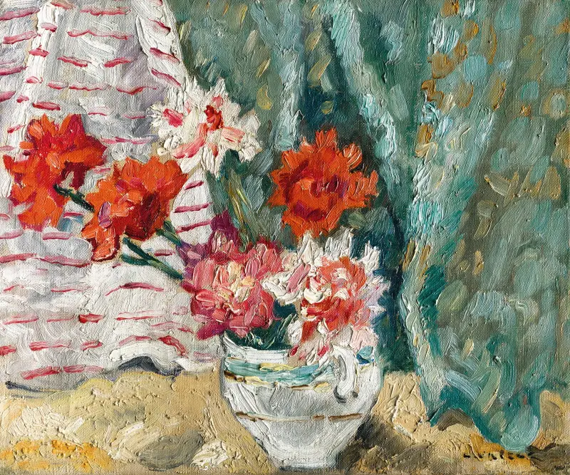 Bukiet przed zieloną draperią, Louis Valtat