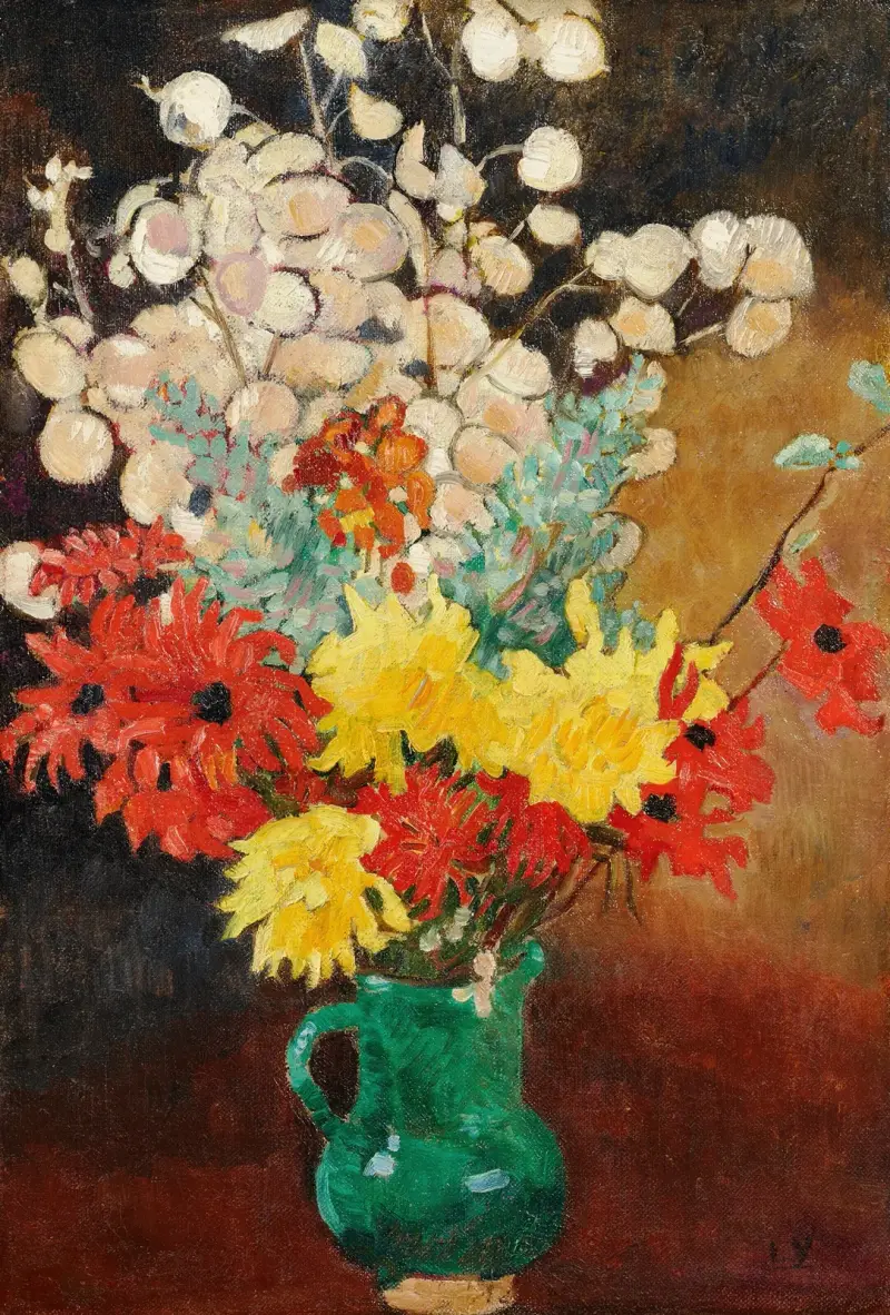 Grön kruka, dahlior och blommor av Louis Valtat