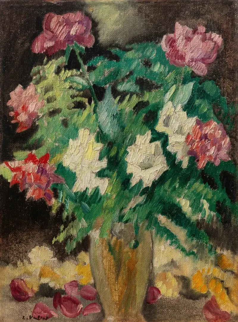 Vase Cristal, roses av Louis Valtat