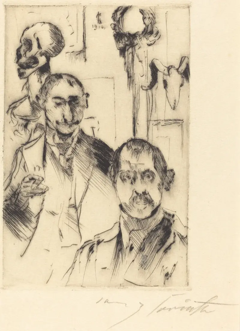 Dubbelporträtt med skelett av Lovis Corinth