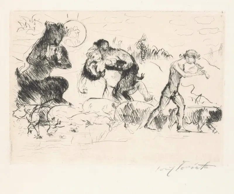 Satyren, en nymf, en faun och en flock grisar av Lovis Corinth
