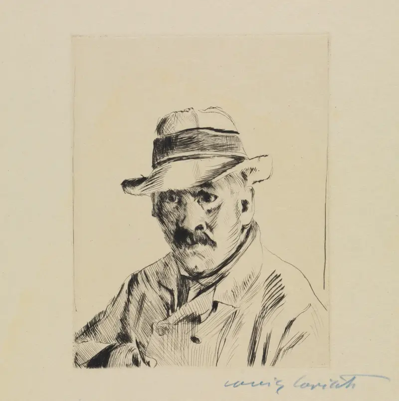 Självporträtt i halmhatt av Lovis Corinth