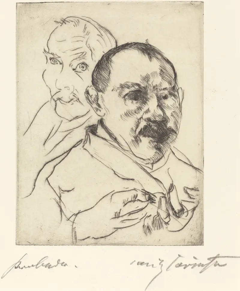 Skiss av två manshuvuden (självporträtt) av Lovis Corinth