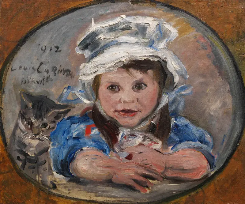 Dottern Wilhelmine med katten Mizelonde av Lovis Corinth