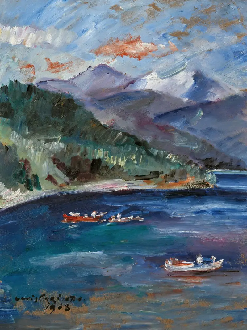Walchensee mit roten Booten von Lovis Corinth