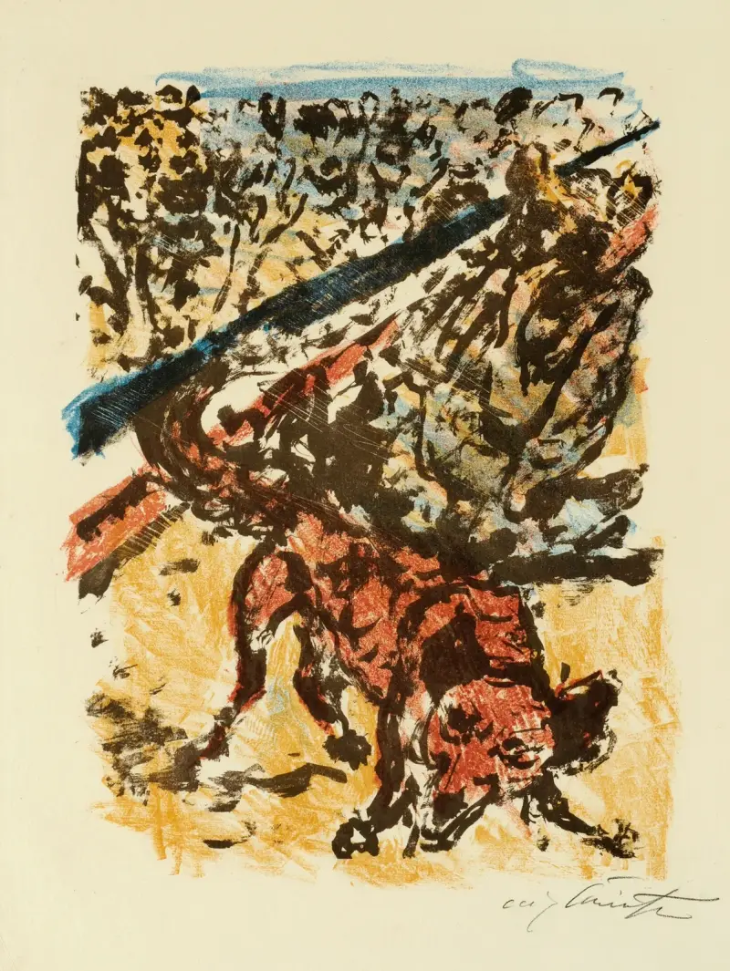 Varg och räv kämpar mot varandra; Reinecke segrar till slut med ojusta medel av Lovis Corinth