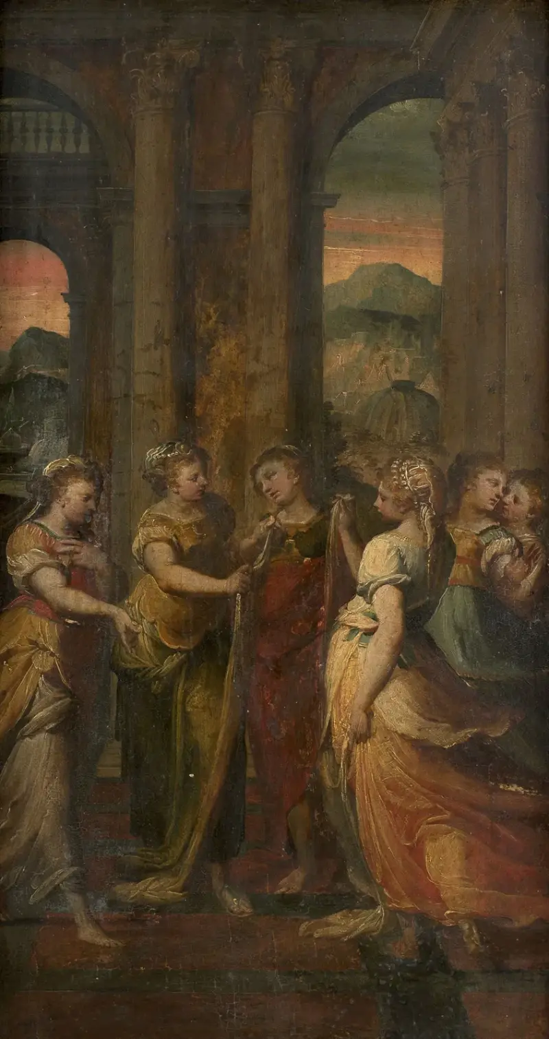 Achilles and the daughters of Lycomedes av Luca Cambiaso