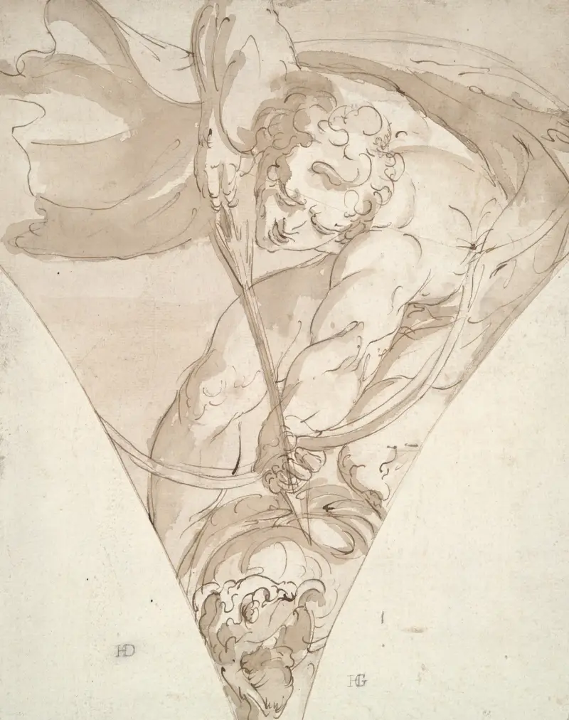 Apollo Killing the Python, study for a spandrel in the Palazzo Antonio Doria (Palazzo della Prefettura), Genoa av Luca Cambiaso