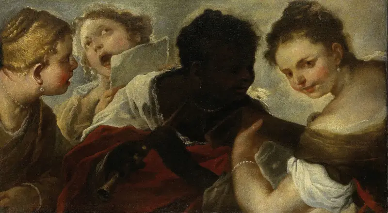 Fyra kvinnor som musicerar av Luca Giordano