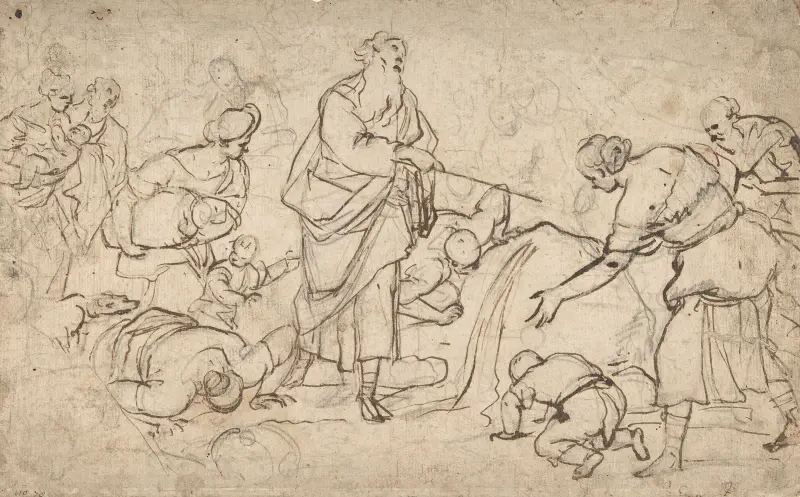 Mose slår vatten ur klippan av Luca Giordano