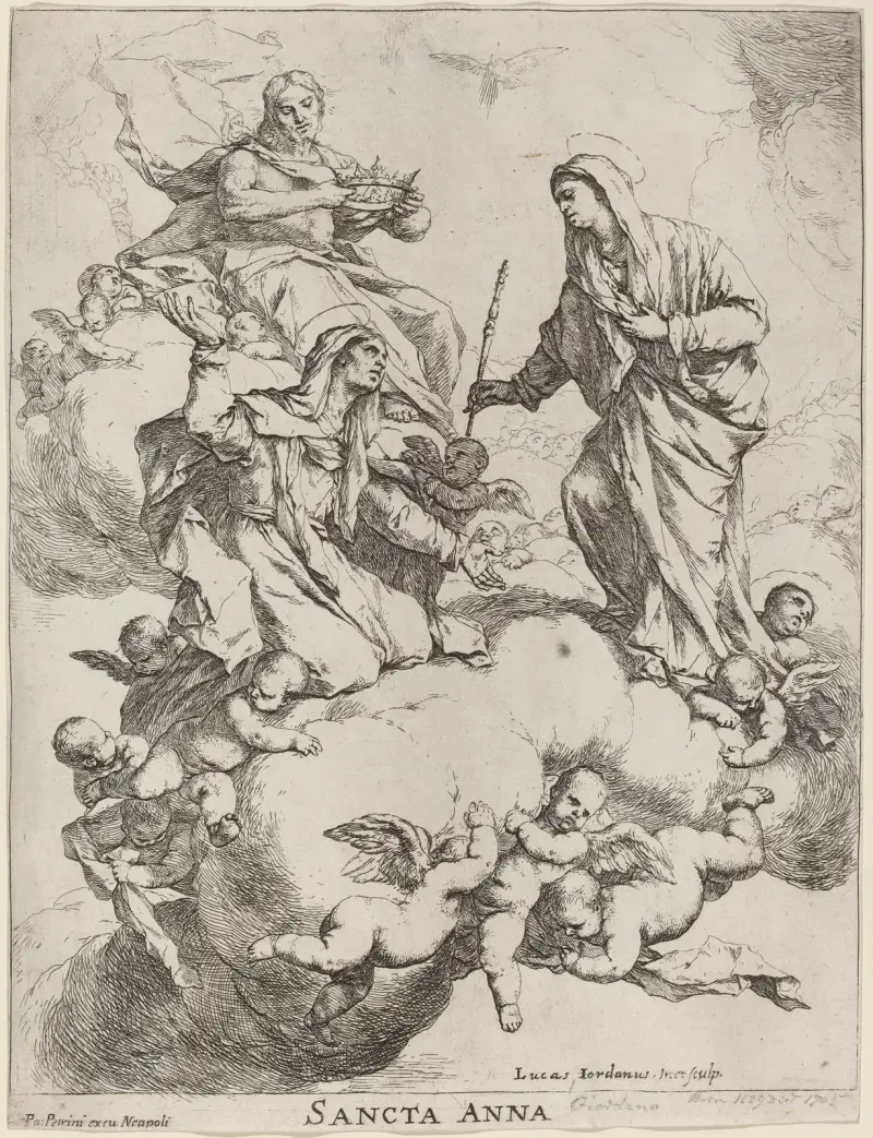 Die heilige Anna empfängt die Jungfrau und Christus von Luca Giordano