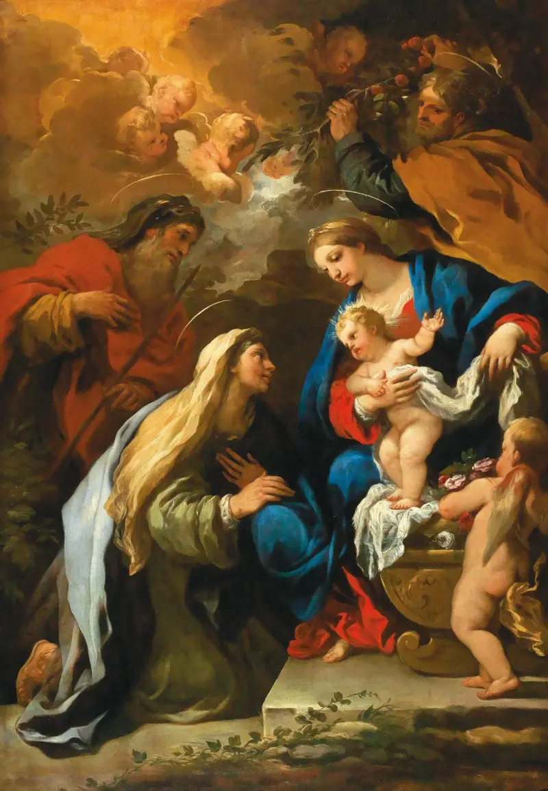 Den heliga familjen med Sankta Anna och Sankt Joakim av Luca Giordano