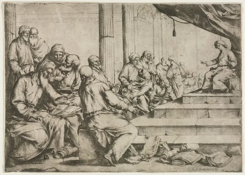The Young Christ Teaching in the Temple av Luca Giordano
