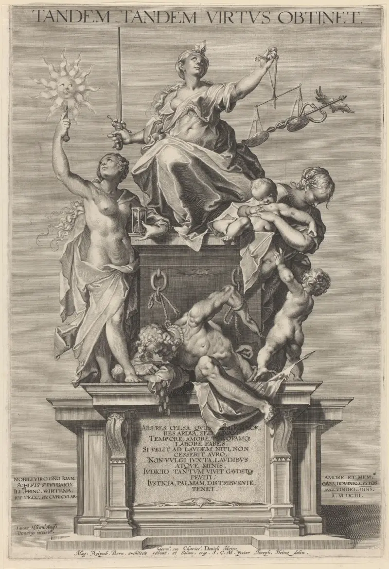 Allegory of Virtue with Justice (Justitia) flanked by Time (Tempus) and Charity (Caritas) av Lucas Kilian