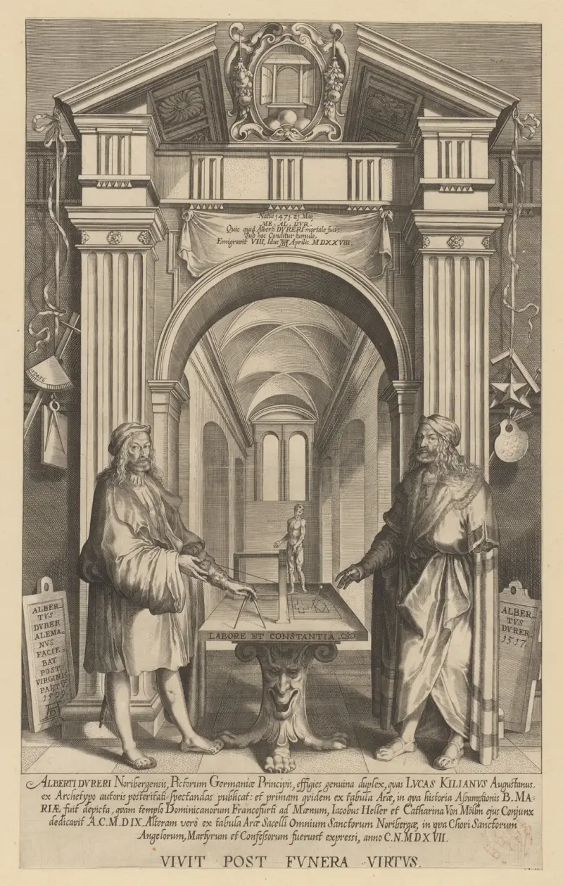 Double portrait of Albrecht Dürer in a hall of fame av Lucas Kilian