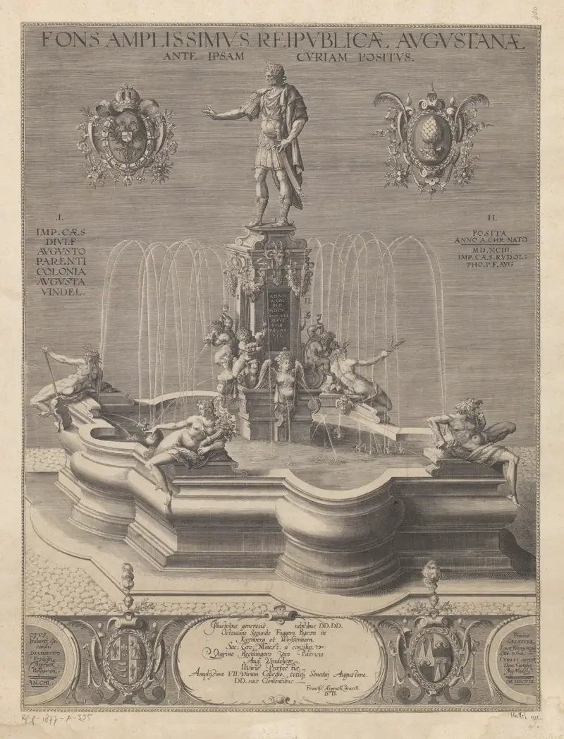 Fountain with statue of Emperor Rudolf II of Habsburg as Caesar av Lucas Kilian