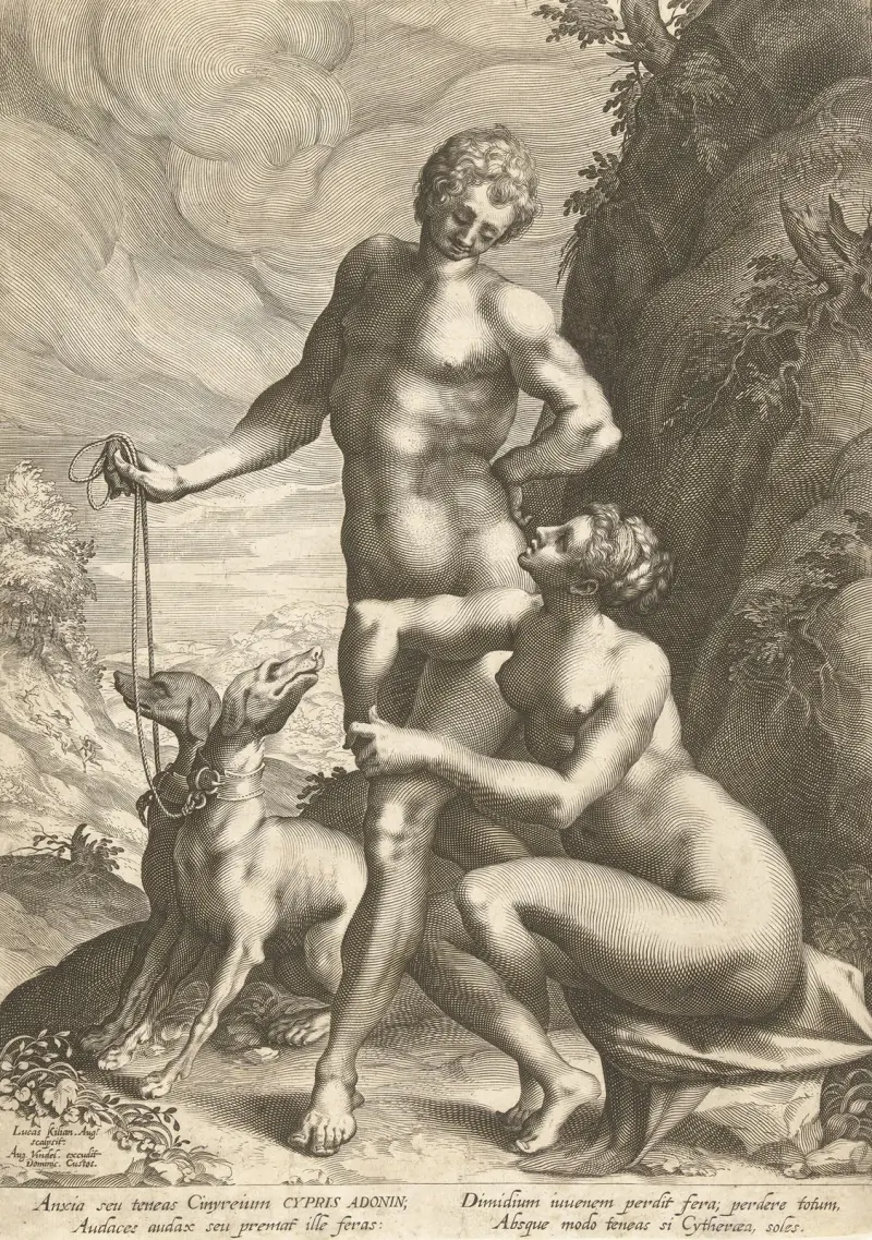 Venus und Adonis mit zwei Hunden von Lucas Kilian