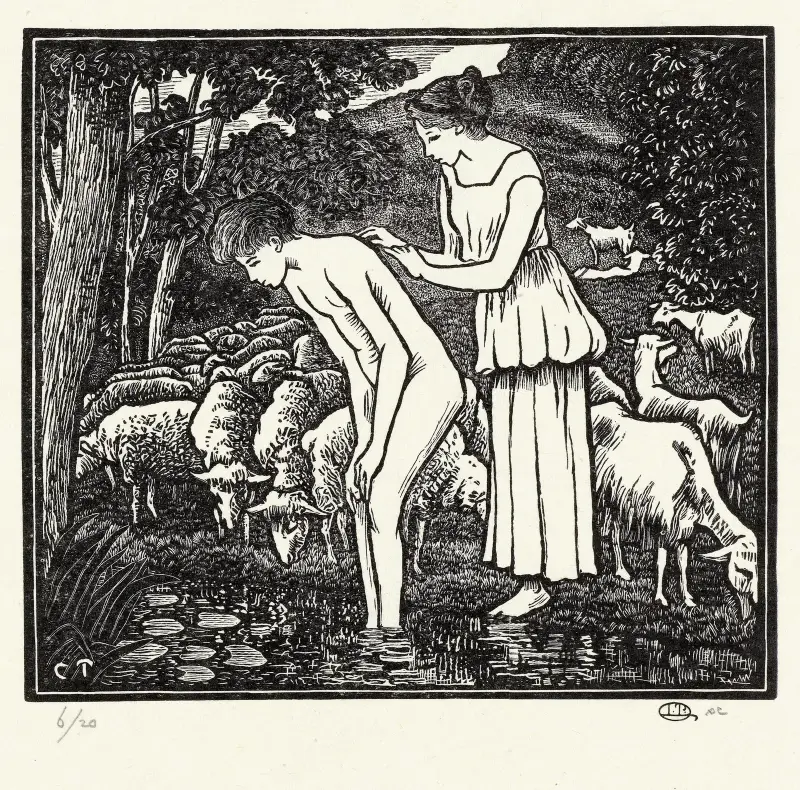 Daphnis tvättas av Cloë av Lucien Pissarro