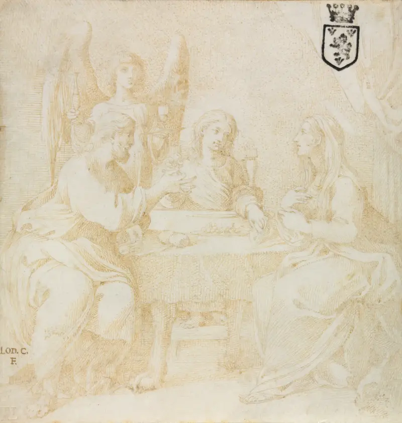 The Holy Family at Table Served by an Angel av Ludovico Carracci
