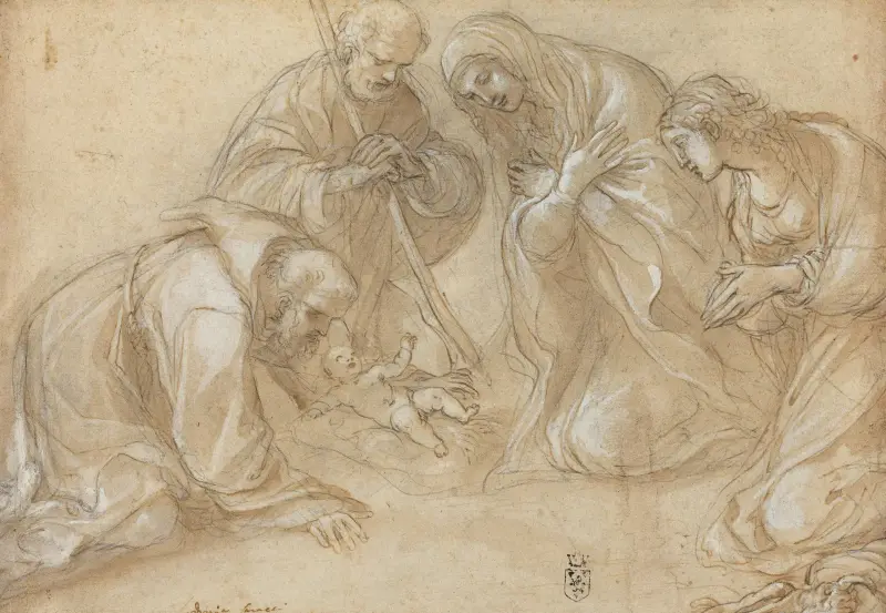 The Nativity with Saints Francis and Agnes av Ludovico Carracci
