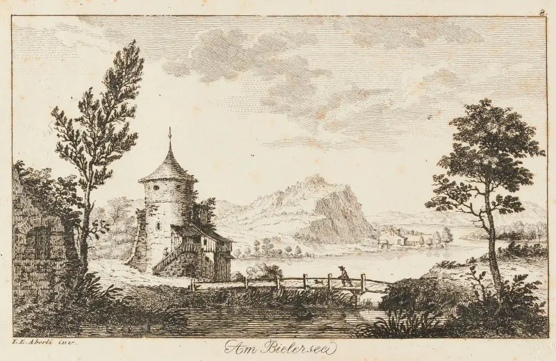 Vid Bielsjön [Landskap med torn] av Johann Ludwig Aberli