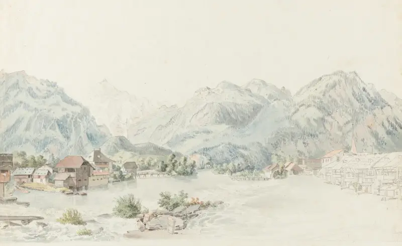 Utsikt över Unterseen av Johann Ludwig Aberli