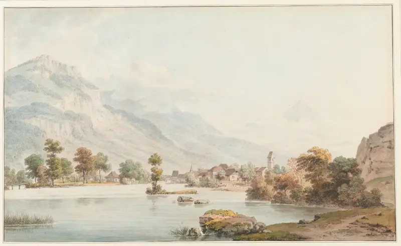 Vy över Unterseen av Johann Ludwig Aberli