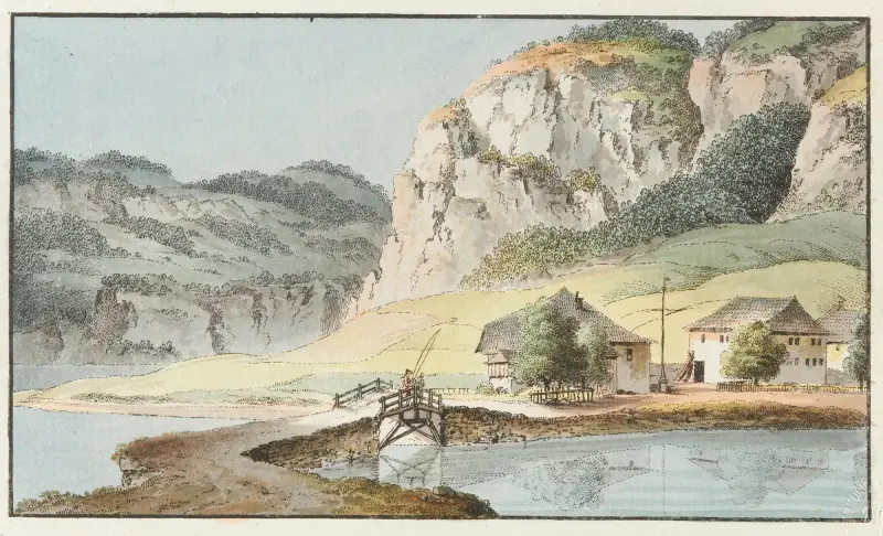 Vid bron nära Lac de Joux av Johann Ludwig Aberli