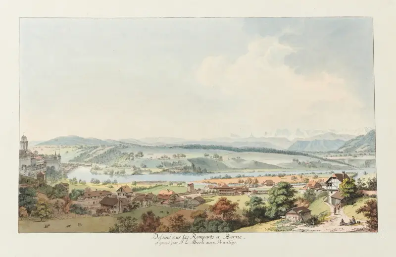 Teckning från stadsmuren i Bern av Johann Ludwig Aberli