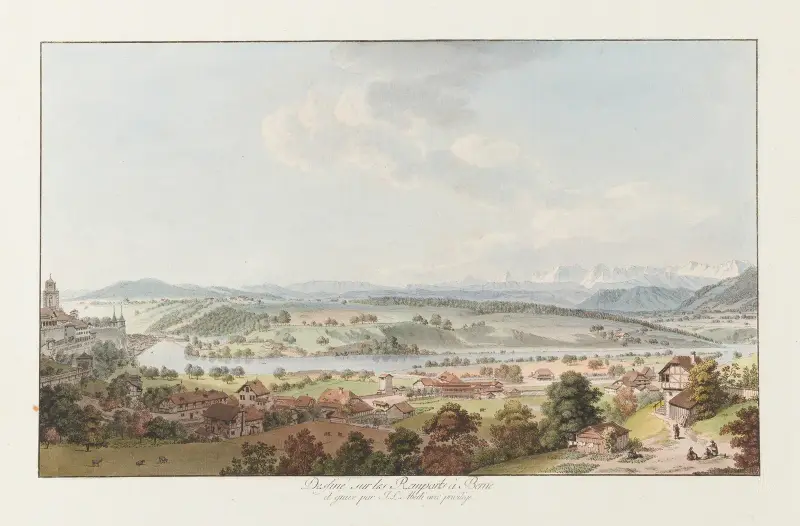 Tecknat på stadsmuren i Bern av Johann Ludwig Aberli