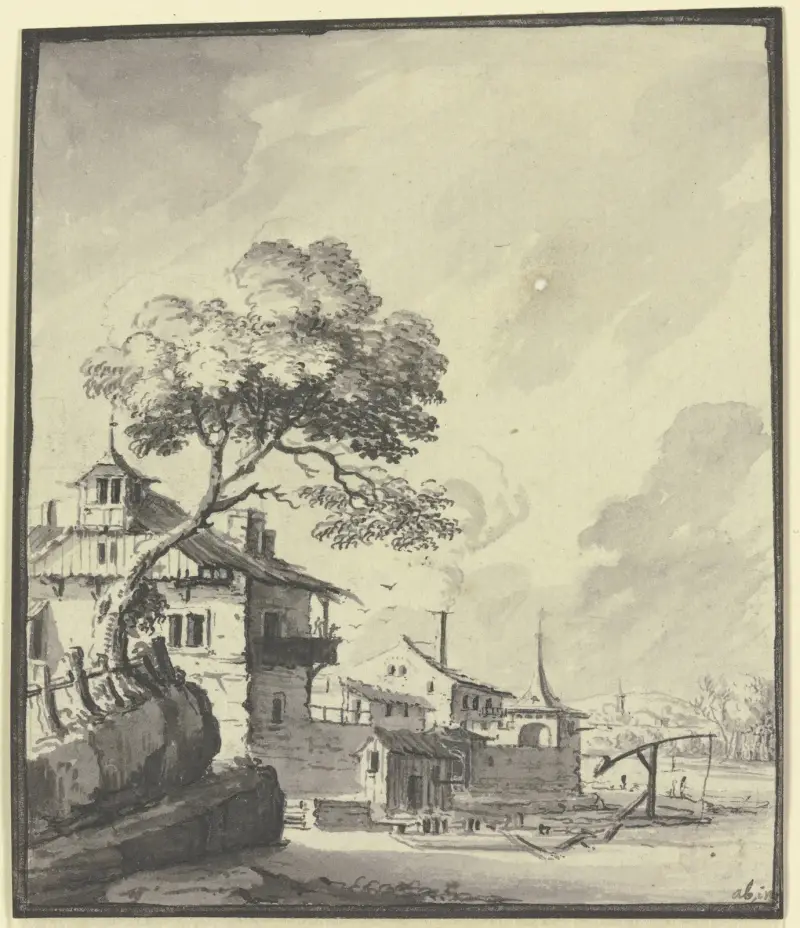 Gebäude an einem Fluss von Johann Ludwig Aberli