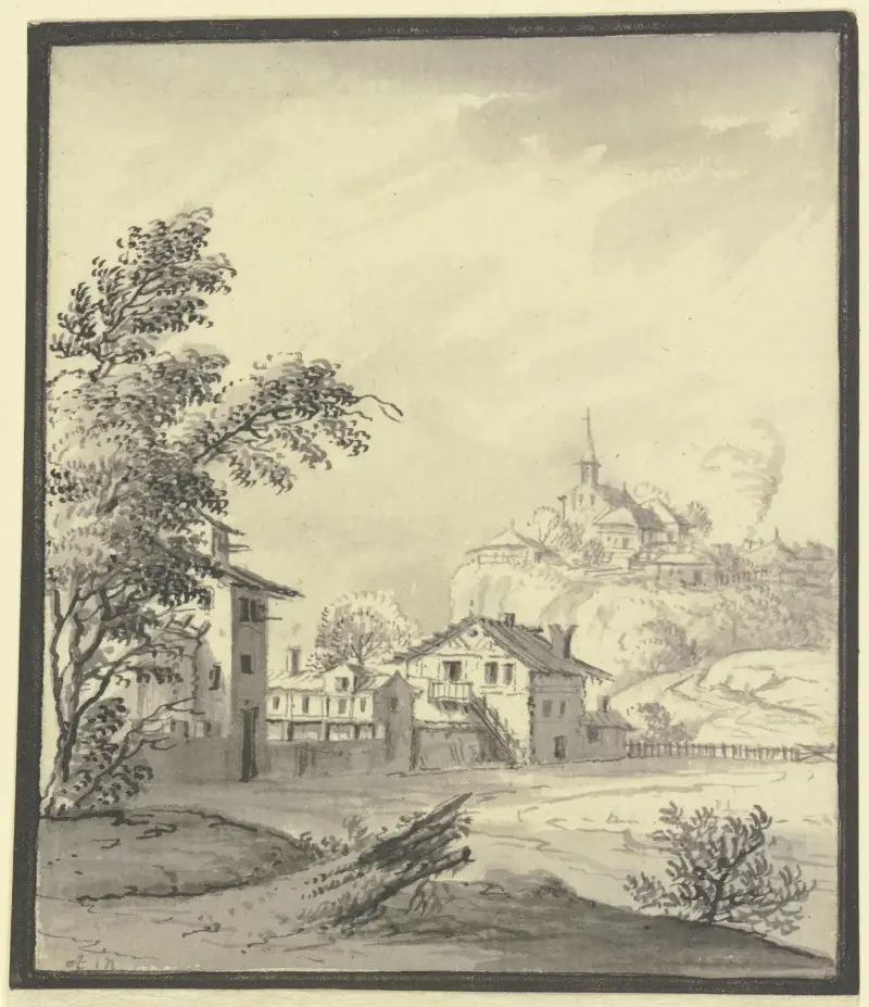 Häuser an einer Wiese von Johann Ludwig Aberli