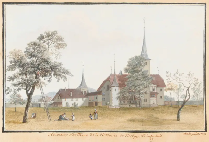 Neue Schlösser der Baronie von Belpp; Westseite von Johann Ludwig Aberli
