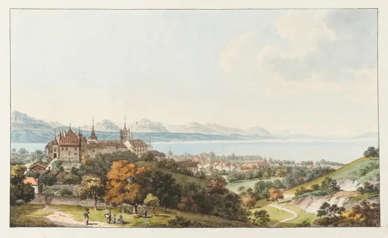 Vy av Lausanne av Johann Ludwig Aberli