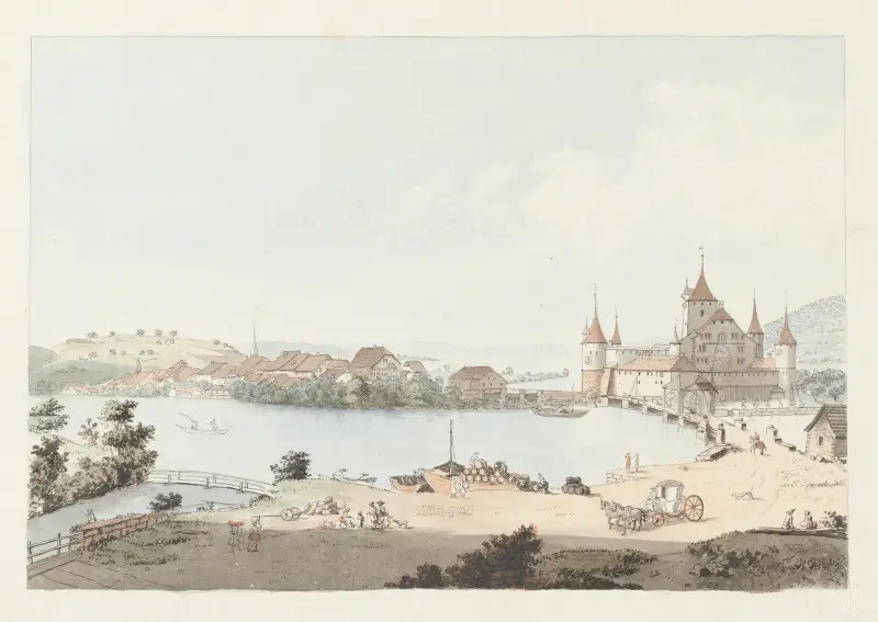 Utsikt över Nidau och Bielsjön av Johann Ludwig Aberli